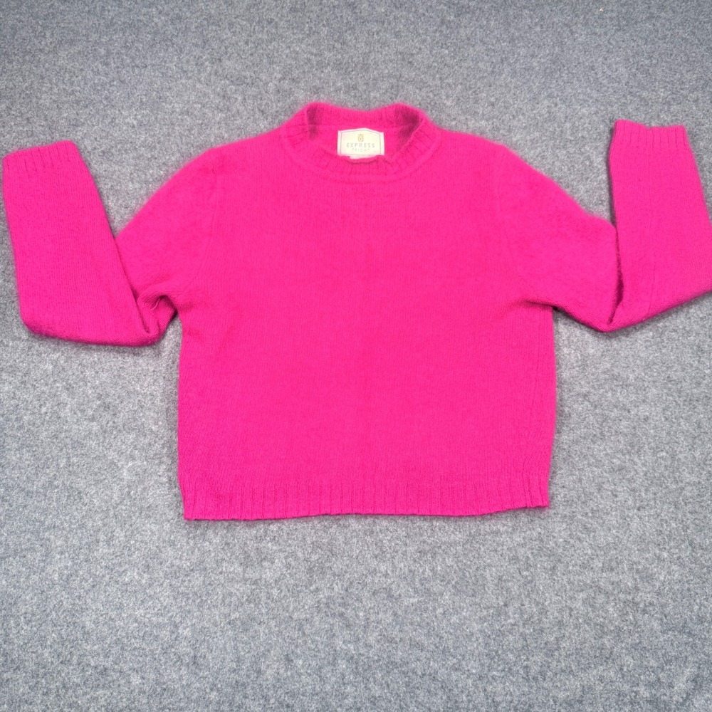 Express Tricot Hot Pink Angora Blend Fuzzy Crew Neck Sweater Vintage M 2984